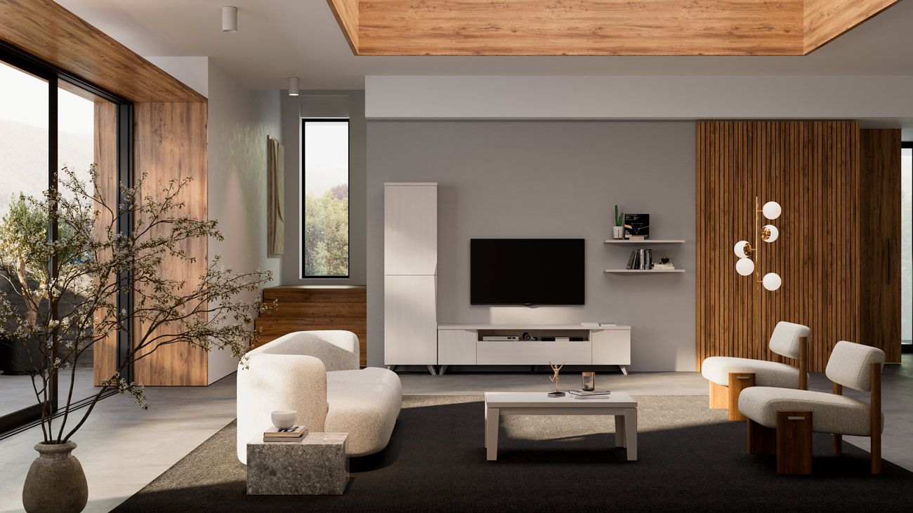 Sala de Estar CRII 1351, Na Graça Interiores encontras diferentes ofertas de estantes TV para completar o teu espaço. Design moderno e funcional adaptados as tuas necessidades.