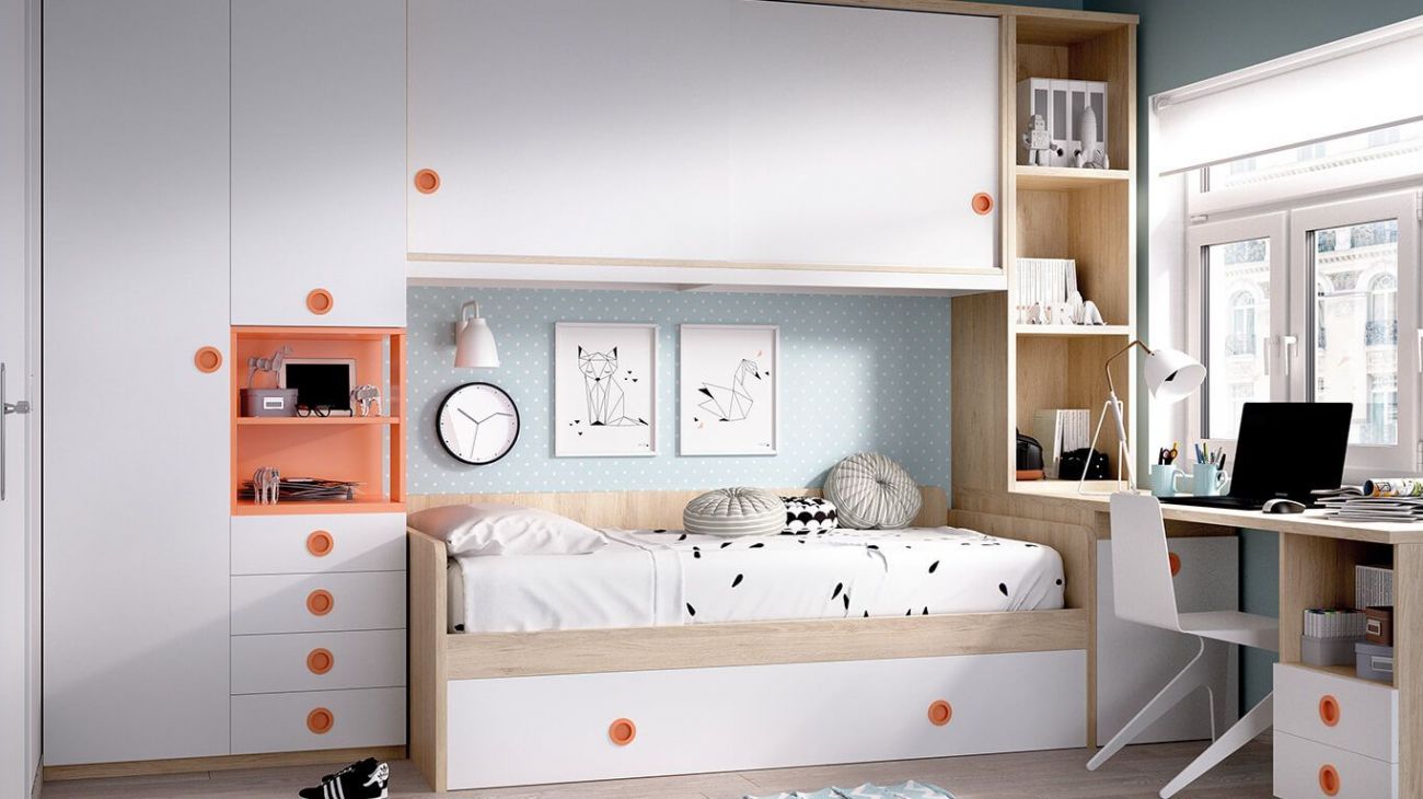 Quarto Juvenil H-217, Quartos coloridos personalizáveis e adaptáveis às necessidades da criança