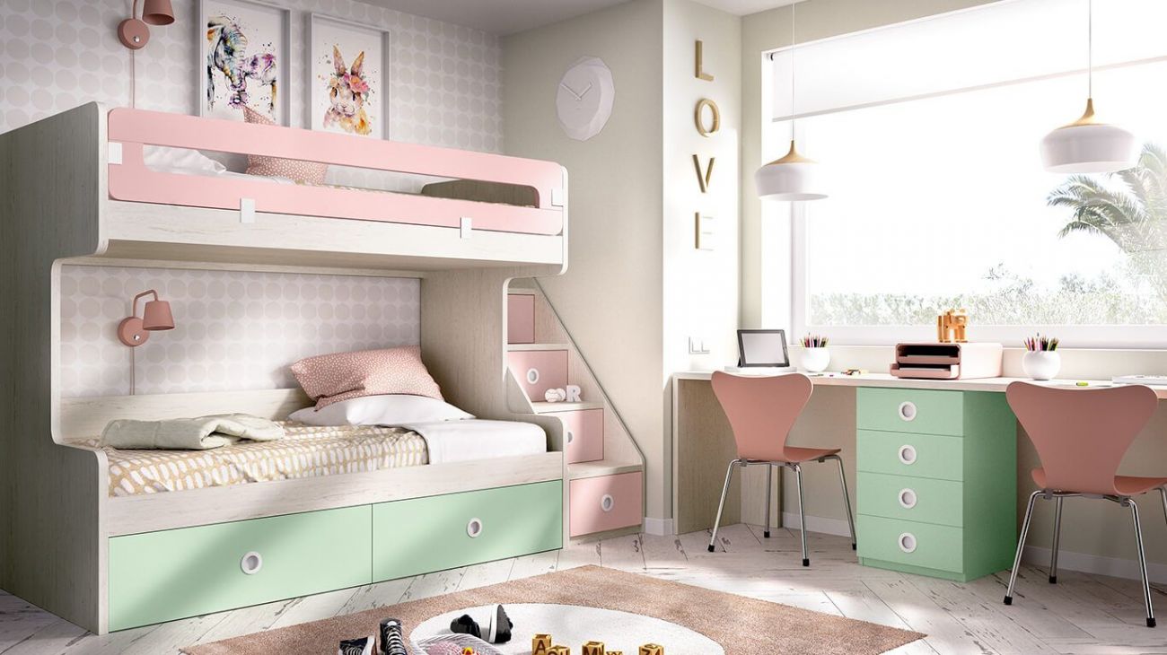 Quarto Juvenil H-310, Quartos coloridos personalizáveis e adaptáveis às necessidades da criança